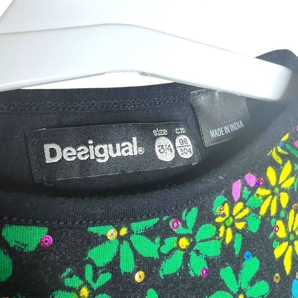 Desigual Girls Long Sleeve Floral Top Size 3/4 Multicolor Flower Print Sequins - Picture 2 of 4